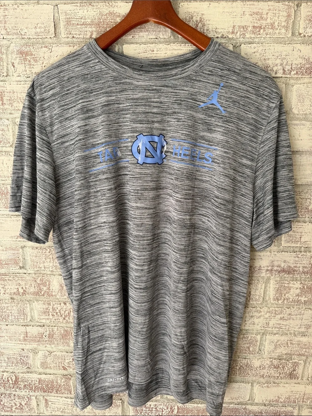 Jordan Grey Heather Short Sleeve Tar Heels Performance Tee - Carolina Blue Logo